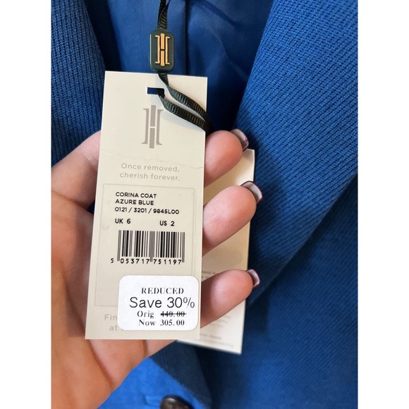Hobbs Corina coat azure blue size 2 Wool Blend NWT - Picture 10 of 16